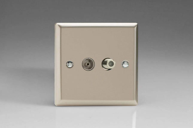 Varilight 2-Gang TV Plug Socket, Co-axial + F-Type Satellite Satin Chrome XN88S