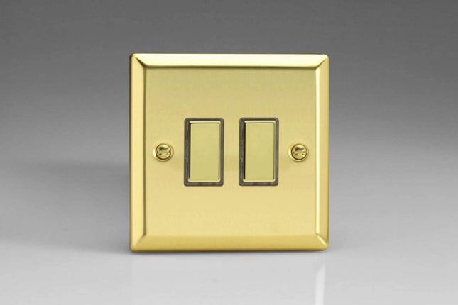 Varilight 2-Gang Tactile Touch Control Dimming Light Switch Slave for use with Eclique2 Master on 2-Way Circuits Victorian Brass JVES002
