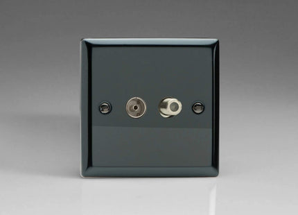 Varilight 2-Gang TV Plug Socket, Co-axial + F-Type Satellite Iridium XI88S