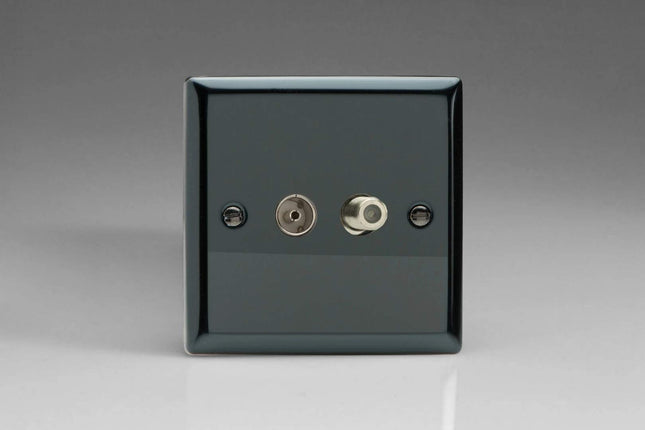 Varilight 2-Gang TV Plug Socket, Co-axial + F-Type Satellite Iridium XI88S