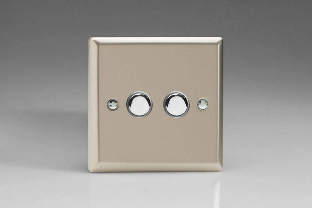 Varilight 2-Gang 6A 1-Way Push-to-Make Momentary Switch Satin Chrome XNM2