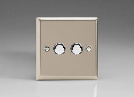Varilight 2-Gang 6A 1- or 2-Way Push-On/Off Impulse Switch Satin Chrome XNP2
