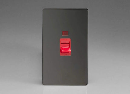 Varilight XDI45NS Screwless Iridium Black 45A DP Cooker Switch Vertical Twin Plate + Neon