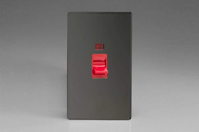 Varilight XDI45NS Screwless Iridium Black 45A DP Cooker Switch Vertical Twin Plate + Neon