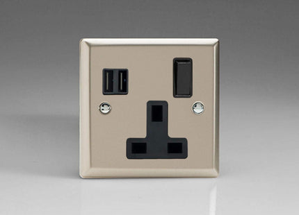 Varilight 1-Gang 13A Switched Socket + 2 5V DC 3400mA USB Charging Port