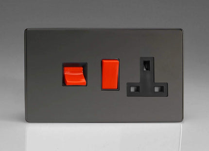 Varilight 45A Cooker Panel with 13A Double Pole Switched Plug Socket Outlet (Red Rocker) Iridium XDI45PBS