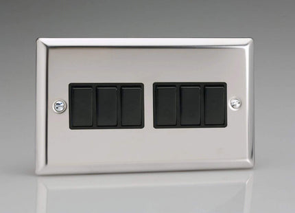 Varilight XC96B Rocker Switches 6 Gang Mirror Chrome Black