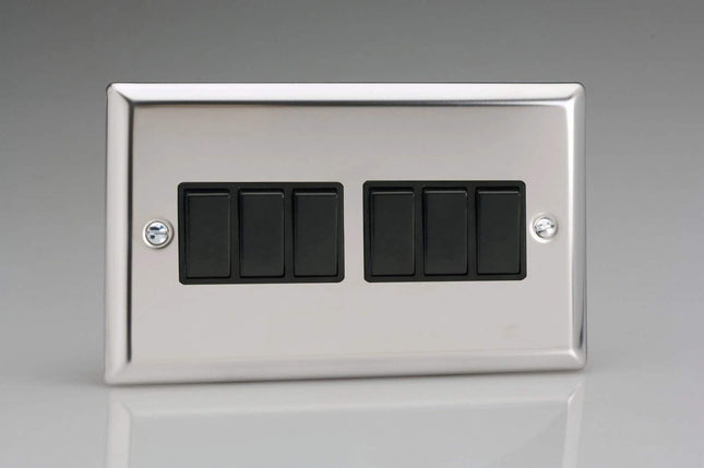 Varilight XC96B Rocker Switches 6 Gang Mirror Chrome Black