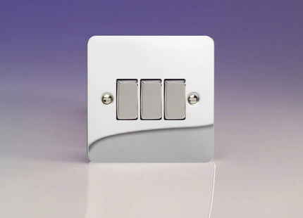 Varilight Ultra Flat Plate Polished Chrome 3 Gang 2 Way 10A Light Switch XFC3D