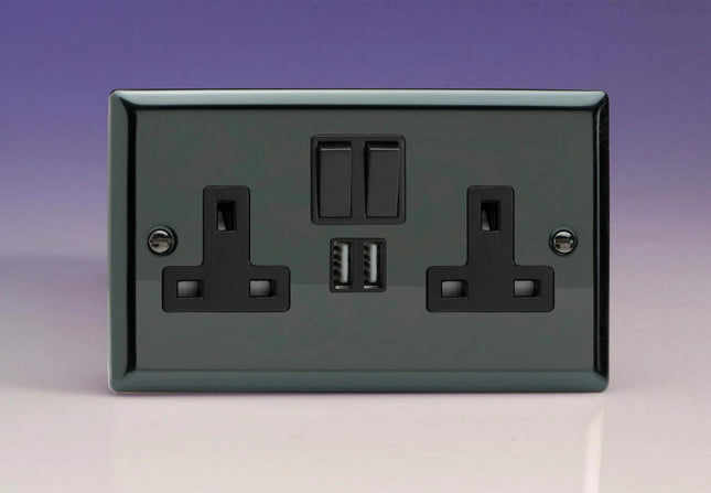 Varilight XI5U2SB 13A Socket 2-Gang With USB Iridium Black Black