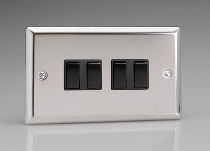 Varilight XC9B Rocker Switches 4 Gang Mirror Chrome Black