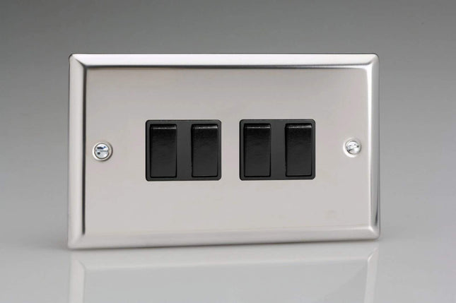 Varilight XC9B Rocker Switches 4 Gang Mirror Chrome Black