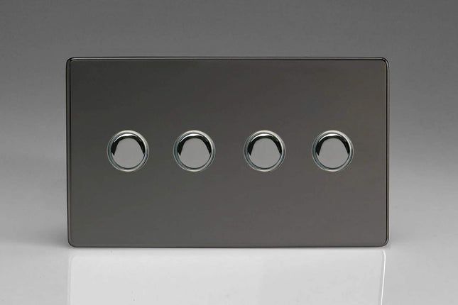 Varilight 4-Gang 6A 1- or 2-Way Push-On/Off Impulse Switch (Twin Plate) Iridium XDIP4S