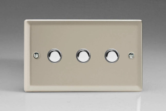 Varilight 3-Gang 6A 1-Way Push-to-Make Momentary Switch (Twin Plate) Satin Chrome XNM3