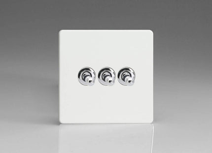 Varilight 3 Gang 2 Way 10 Amp Toggle Light Switch Flat Plate Screwless Premium White Finished Plate XDQT3S