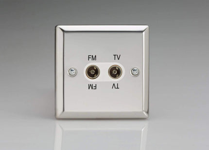 Varilight 2-Gang Diplex Plug Socket, TV/FM Mirror Chrome XCTVFMW