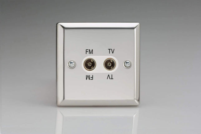 Varilight 2-Gang Diplex Plug Socket, TV/FM Mirror Chrome XCTVFMW