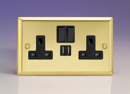 Varilight XV5U2SB 13A Socket 2-Gang With USB Black Victorian Brass