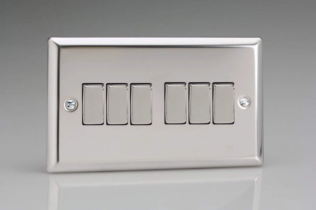 Varilight XC96D Rocker Switches Chrome 6 Gang Mirror Chrome