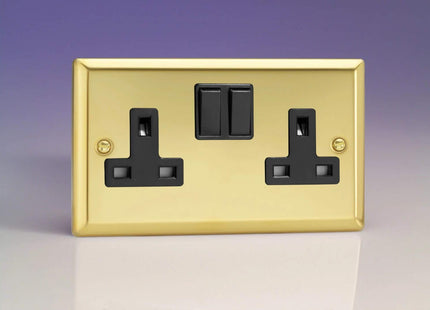 Varilight XV5B 13A Switched Socket 2-Gang Victorian Brass Black
