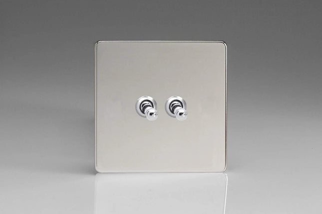 Varilight 2-Gang 1 or 2W 10A Classic Toggle Switch Dimension Screwless Chrome XDCT2S