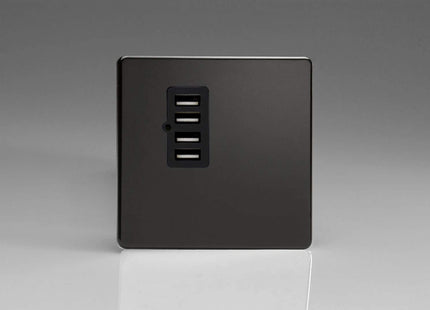 Varilight XDLU4BS Screwless Premium Black 4 Gang 5V DC 4800mA USB Charging Port (Single Plate)