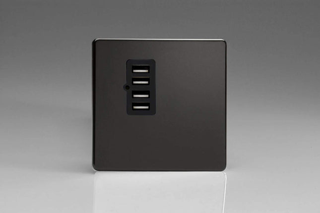 Varilight XDLU4BS Screwless Premium Black 4 Gang 5V DC 4800mA USB Charging Port (Single Plate)