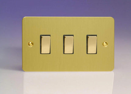 Varilight 3-Gang 10A 1- or 2-Way Rocker Light Switch (Twin Plate) Brushed Brass XFB93D