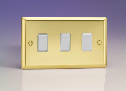 Varilight 3-Gang 10A 1- or 2-Way Rocker Light Switch (Twin Plate) Victorian Brass XV93W