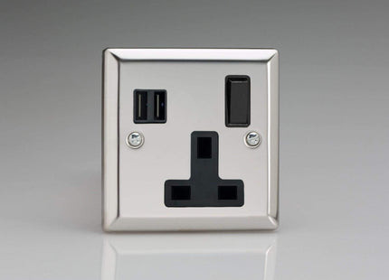 Varilight 1-Gang 13A Switched Socket + 2 5V DC 3400mA USB Charging Port