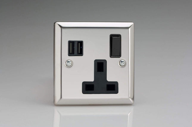 Varilight 1-Gang 13A Switched Socket + 2 5V DC 3400mA USB Charging Port