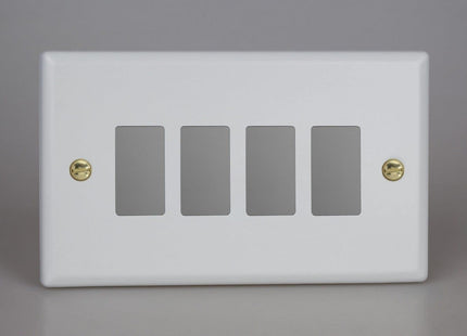 Varilight XYPGY4.MW Vogue Matt White 4 Gang PowerGrid Plate (Double Plate)