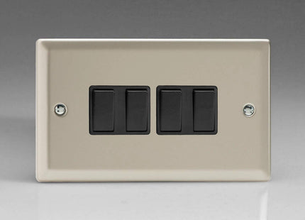 Varilight XN9B Rocker Switches Black 4 Gang Satin Chrome