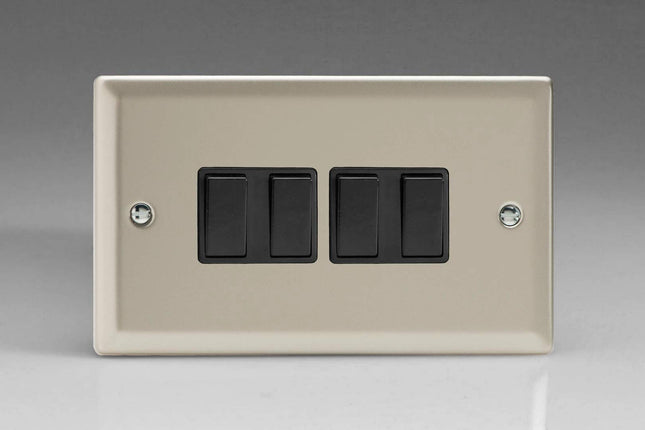Varilight XN9B Rocker Switches Black 4 Gang Satin Chrome