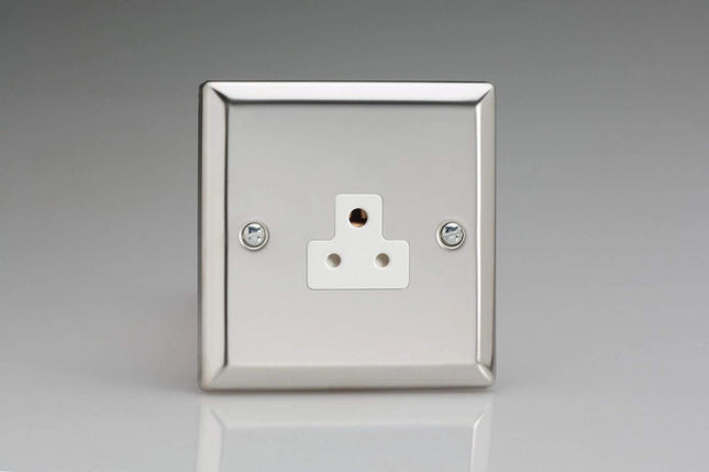 Varilight 1-Gang 2A Round Pin Plug Socket Mirror Chrome XCRP2AW