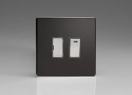 Varilight Flat Plate Screwless Jet Black 13A Switched Fused Spur with Neon Polished Chrome Insert XDL6NDS