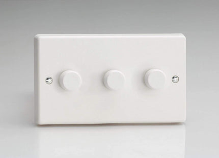 Varilight DIMMER 3G 2W PUSH 180W  3-Gang 2-Way Push-On/Off Rotary LED Dimmer 3 x 15-180W (max 20 LEDs) (Twin Plate)