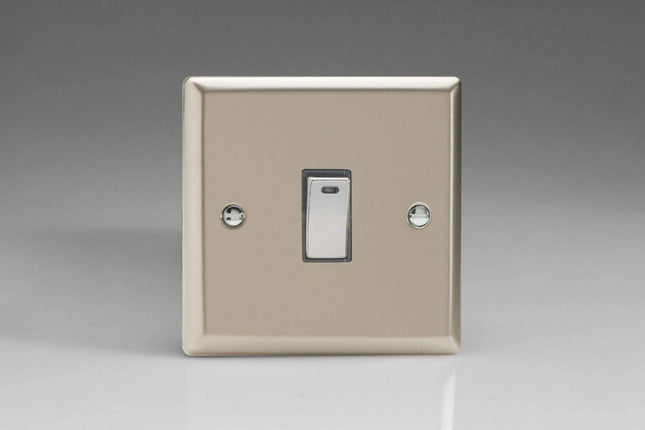 Varilight 1-Gang 20A Double Pole Rocker Light Switch + Neon Indicator Light with Metal Rockers Satin Chrome XN20ND