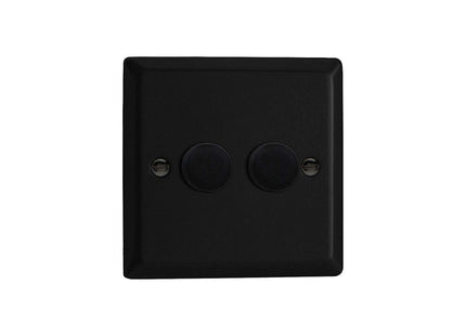 Varilight Urban Matt Black V-Pro 2-Gang 1 or 2 Way 2 x 250W Push-on/Push-Off V-Pro LED Dimmer
