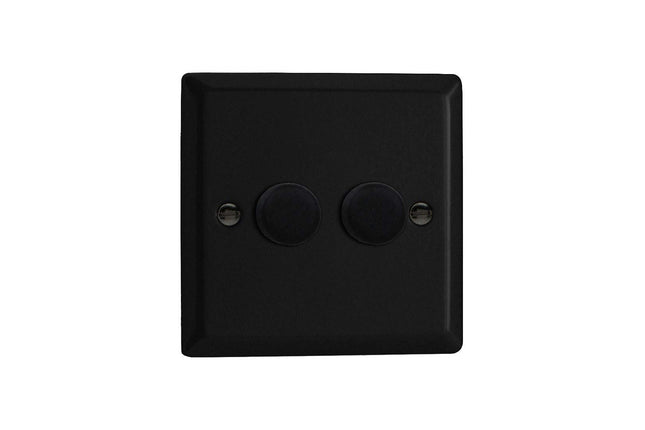 Varilight Urban Matt Black V-Pro 2-Gang 1 or 2 Way 2 x 250W Push-on/Push-Off V-Pro LED Dimmer