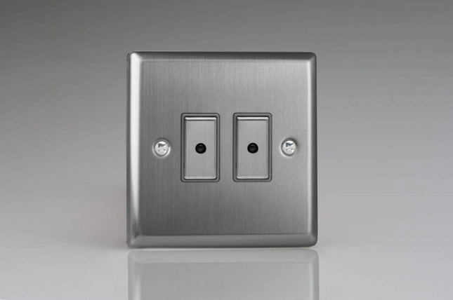 Varilight JTE102 Classic Brushed Steel 2-Gang V-Pro Remote/Touch Master LED Dimmer 0-100W