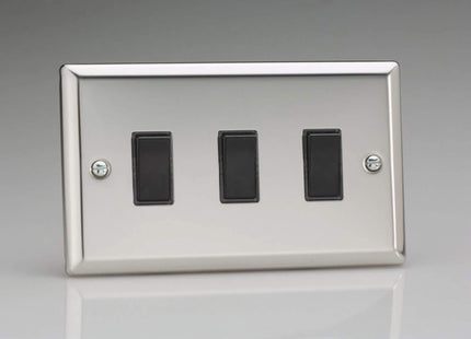 Varilight XC93B Rocker Switches Black 3 Gang Mirror Chrome