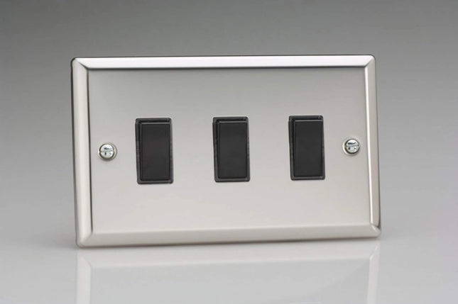 Varilight XC93B Rocker Switches Black 3 Gang Mirror Chrome