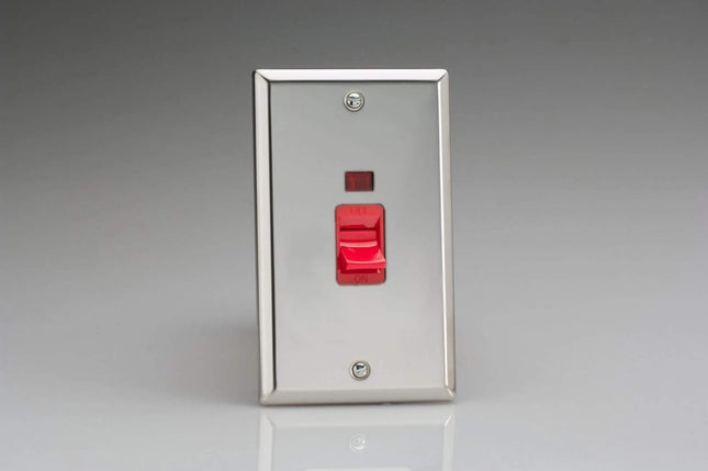 Varilight 45A Cooker Switch + Neon (Vertical Twin Plate, Red Rocker)