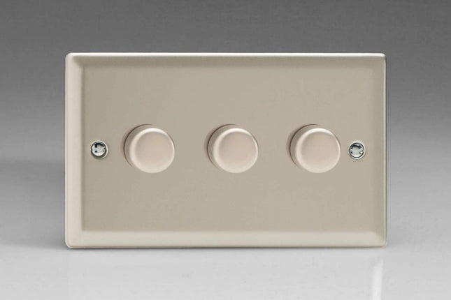 Varilight Classic V-Pro Satin Chrome 3 Gang LED Trailing Edge Dimmer Switch 1 or 2 Way