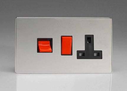Varilight 45A Cooker Panel with 13A Double Pole Switched Plug Socket Outlet (Red Rocker) Polished Chrome XDC45PBS
