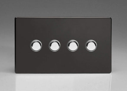 Varilight 4-Gang 6A 1- or 2-Way Push-On/Off Impulse Switch (Twin Plate) Premium Black XDLP4S