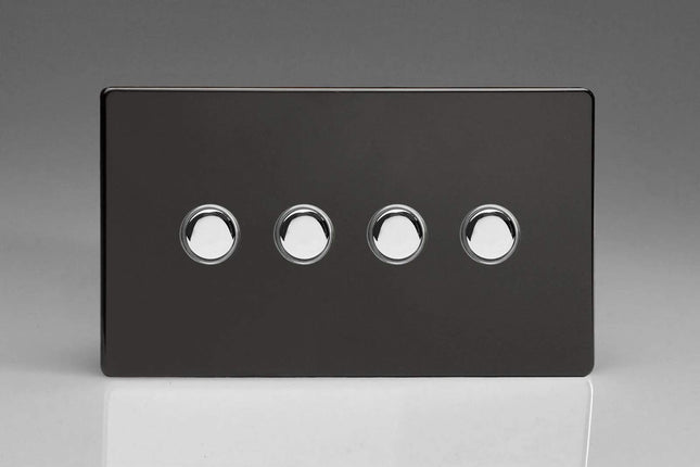 Varilight 4-Gang 6A 1- or 2-Way Push-On/Off Impulse Switch (Twin Plate) Premium Black XDLP4S