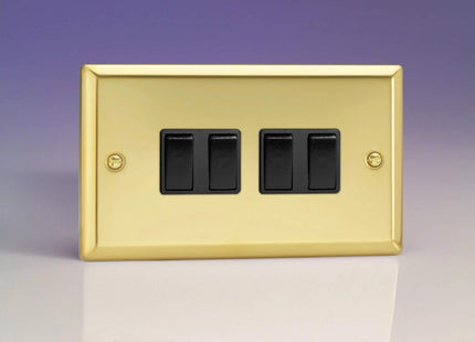 Varilight XV9B Rocker Switches Black 4 Gang Victorian Brass