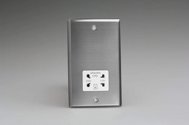 Varilight XTSSW Classic Brushed Steel Dual Voltage Shaver Socket 240V/115V